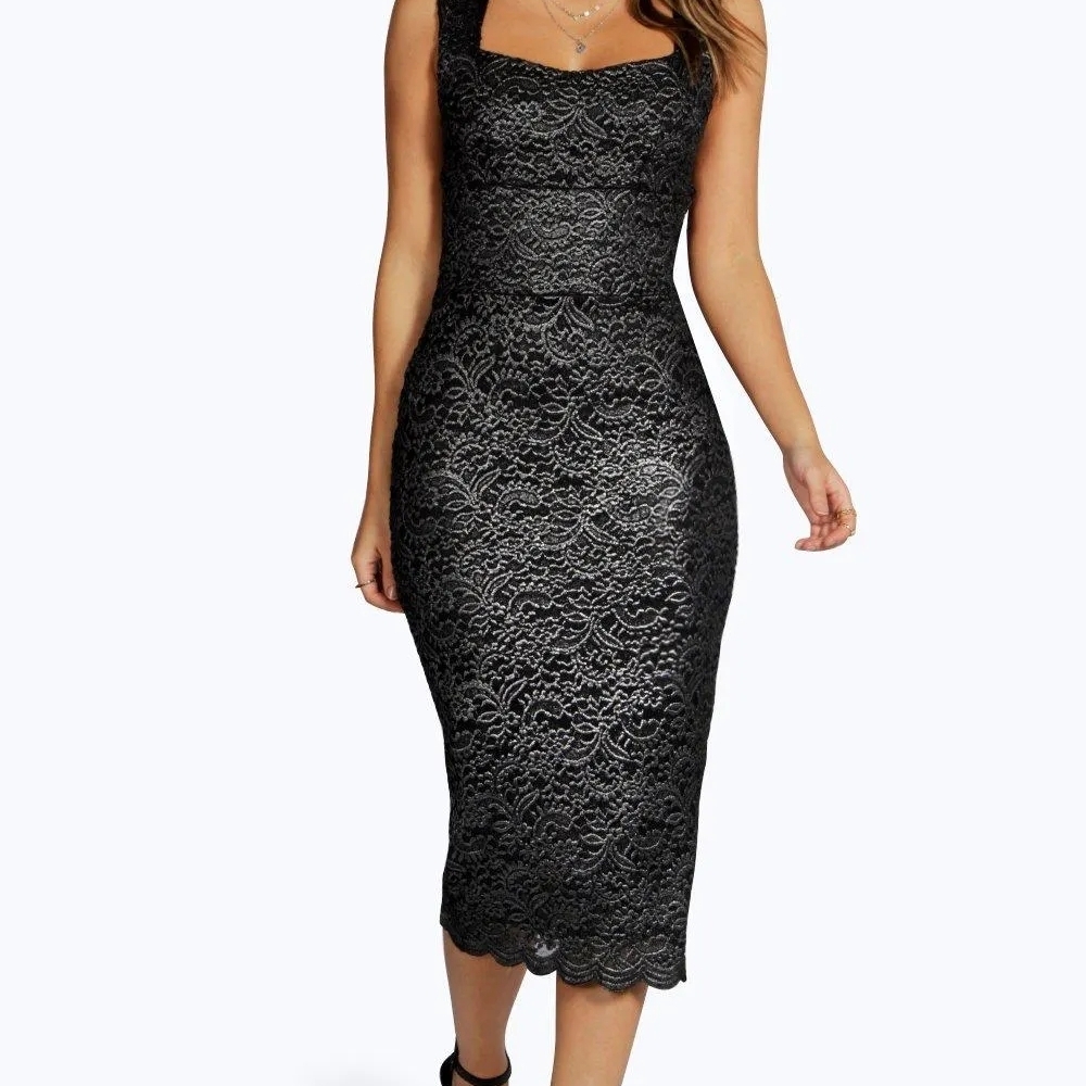 Boohoo Black Lace Midi Dress